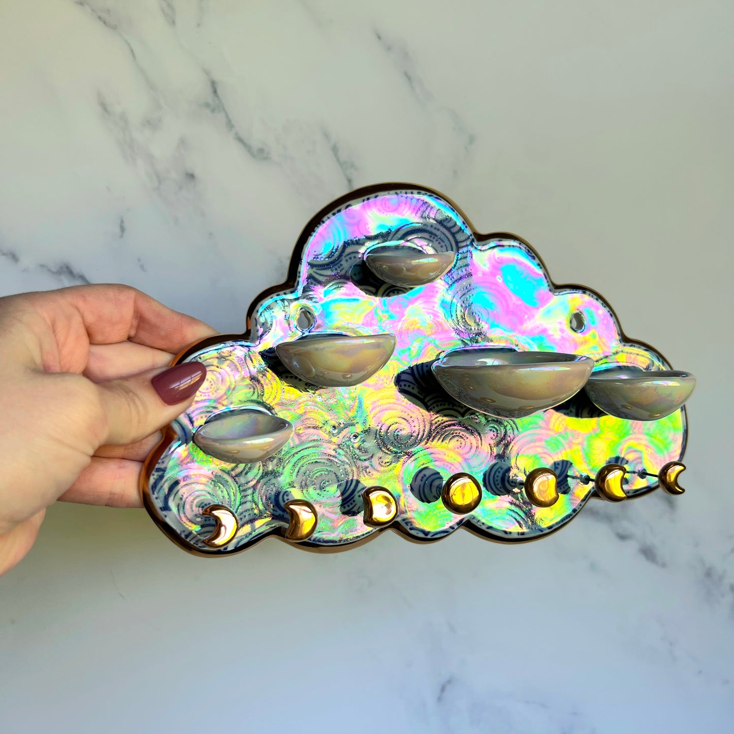 PRE-ORDER Larger 5 Dish Cloud Jewelry Wall Hanging #3 Necklace Display with Ring Dishes
