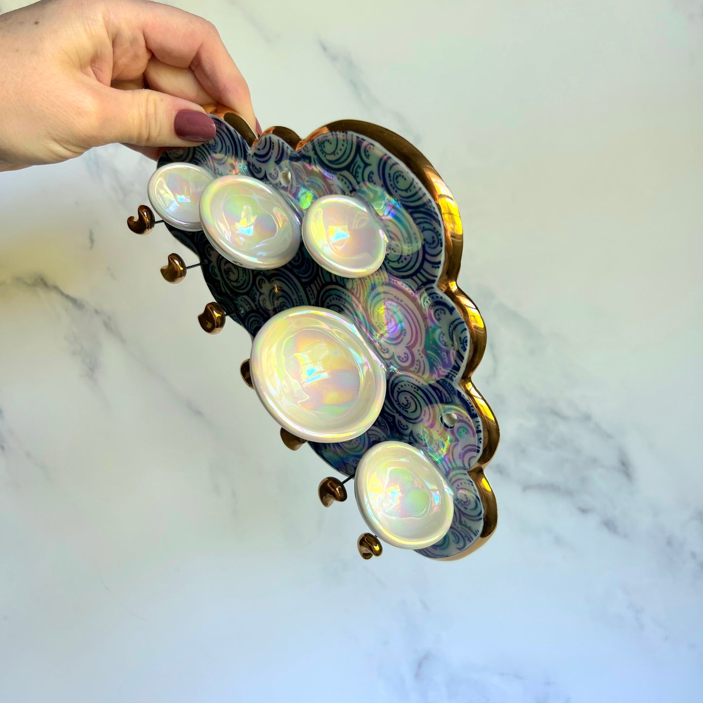 PRE-ORDER Larger 5 Dish Cloud Jewelry Wall Hanging #3 Necklace Display with Ring Dishes