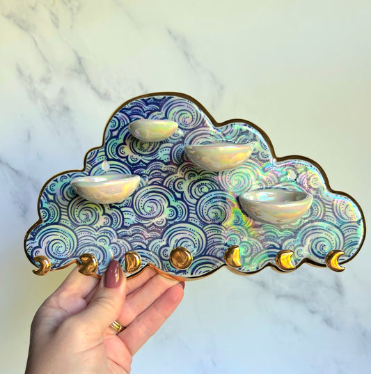 4 Dish Cloud Jewelry Wall Hanging #2 Necklace Display with Ring Dishes