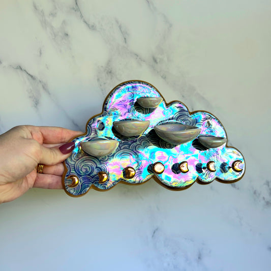 5 Dish Cloud Jewelry Wall Hanging #1 Necklace Display with Ring Dishes