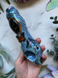 Labradorite Pipe with Monarch Butterfly, Snake and Mushroom Porcelain Ceramic Smoking Pipe