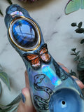 Labradorite Pipe with Monarch Butterfly, Snake and Mushroom Porcelain Ceramic Smoking Pipe