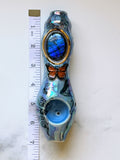 Labradorite Pipe with Monarch Butterfly, Snake and Mushroom Porcelain Ceramic Smoking Pipe