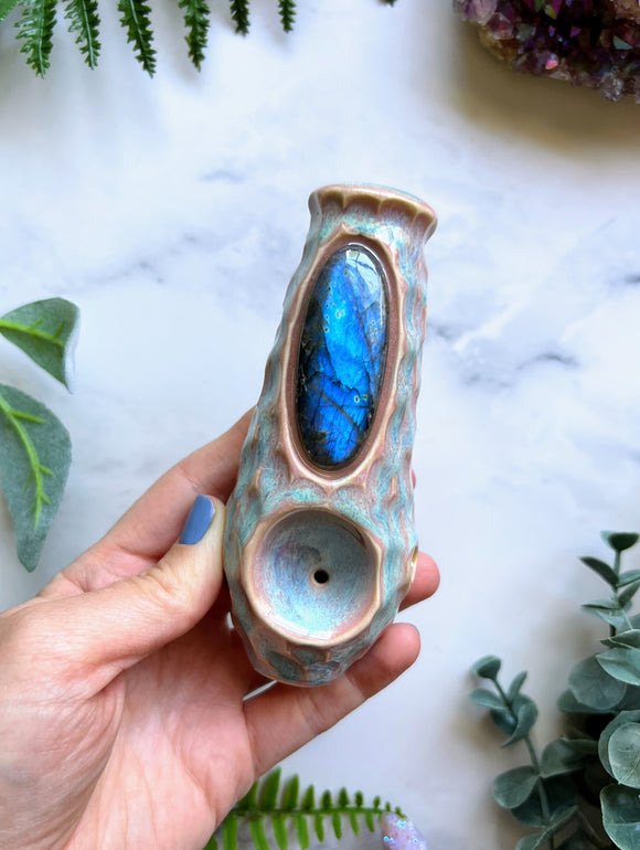 Labradorite Pipe Pink Carved Porcelain Ceramic Smoking Pipe