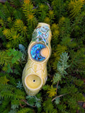 Abalone Moon Pipe with Luna Moth Yellow Ceramic Porcelain Smoking Pipe