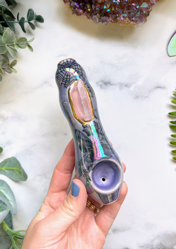 Clear Quartz Pipe Moth Crystal Pipe, Carved Porcelain Ceramic Pipe