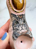Tigers Eye Crystal Pipe Cat Portrait Porcelain Smoking Pipe