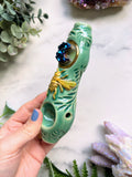 Cobalt Moon Pipe with Gold Bee Ceramic Porcelain Smoking Pipe