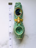 Cobalt Moon Pipe with Gold Bee Ceramic Porcelain Smoking Pipe
