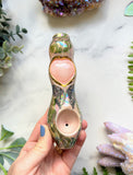 IMPERFECT Rose Quartz Heart Pipe Monstera and Butterfly Pipe Ceramic Porcelain Smoking Pipe