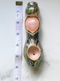IMPERFECT Rose Quartz Heart Pipe Monstera and Butterfly Pipe Ceramic Porcelain Smoking Pipe