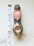 Rose Quartz Heart Pipe Monstera and Butterfly Pipe Ceramic Porcelain Smoking Pipe