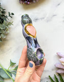 Rose Quartz Heart Pipe Purple Monstera and Butterfly Pipe Ceramic Porcelain Smoking Pipe