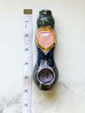 Rose Quartz Heart Pipe Purple Monstera and Butterfly Pipe Ceramic Porcelain Smoking Pipe