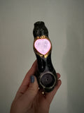 Rose Quartz Heart Pipe Purple Monstera and Butterfly Pipe Ceramic Porcelain Smoking Pipe