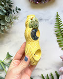 Abalone Moon Pipe with Luna Moth Yellow Ceramic Porcelain Smoking Pipe