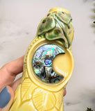Abalone Moon Pipe with Luna Moth Yellow Ceramic Porcelain Smoking Pipe