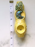 Abalone Moon Pipe with Luna Moth Yellow Ceramic Porcelain Smoking Pipe
