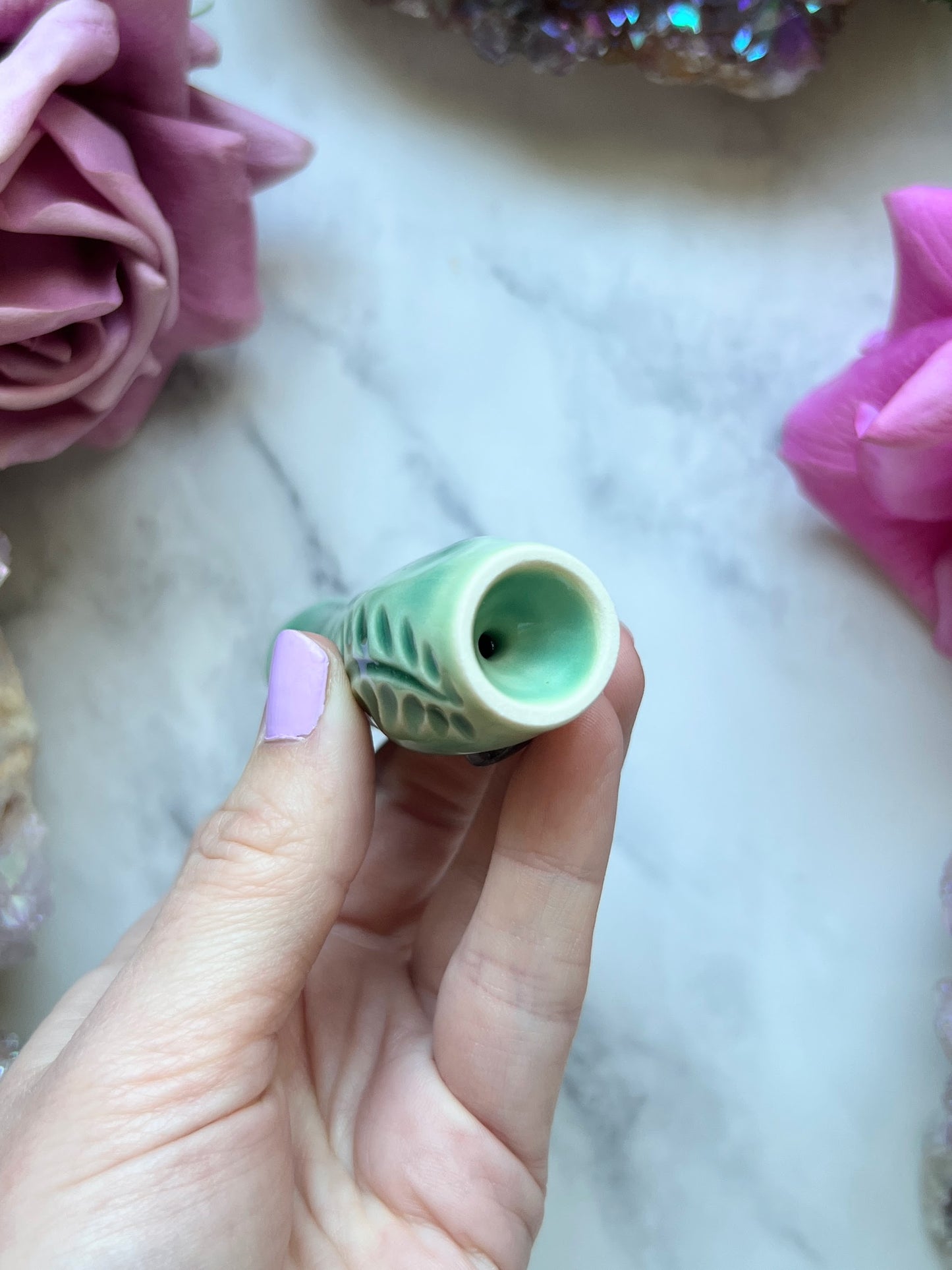 Labradorite Chillum Mushroom Eye Ceramic Porcelain Pipe
