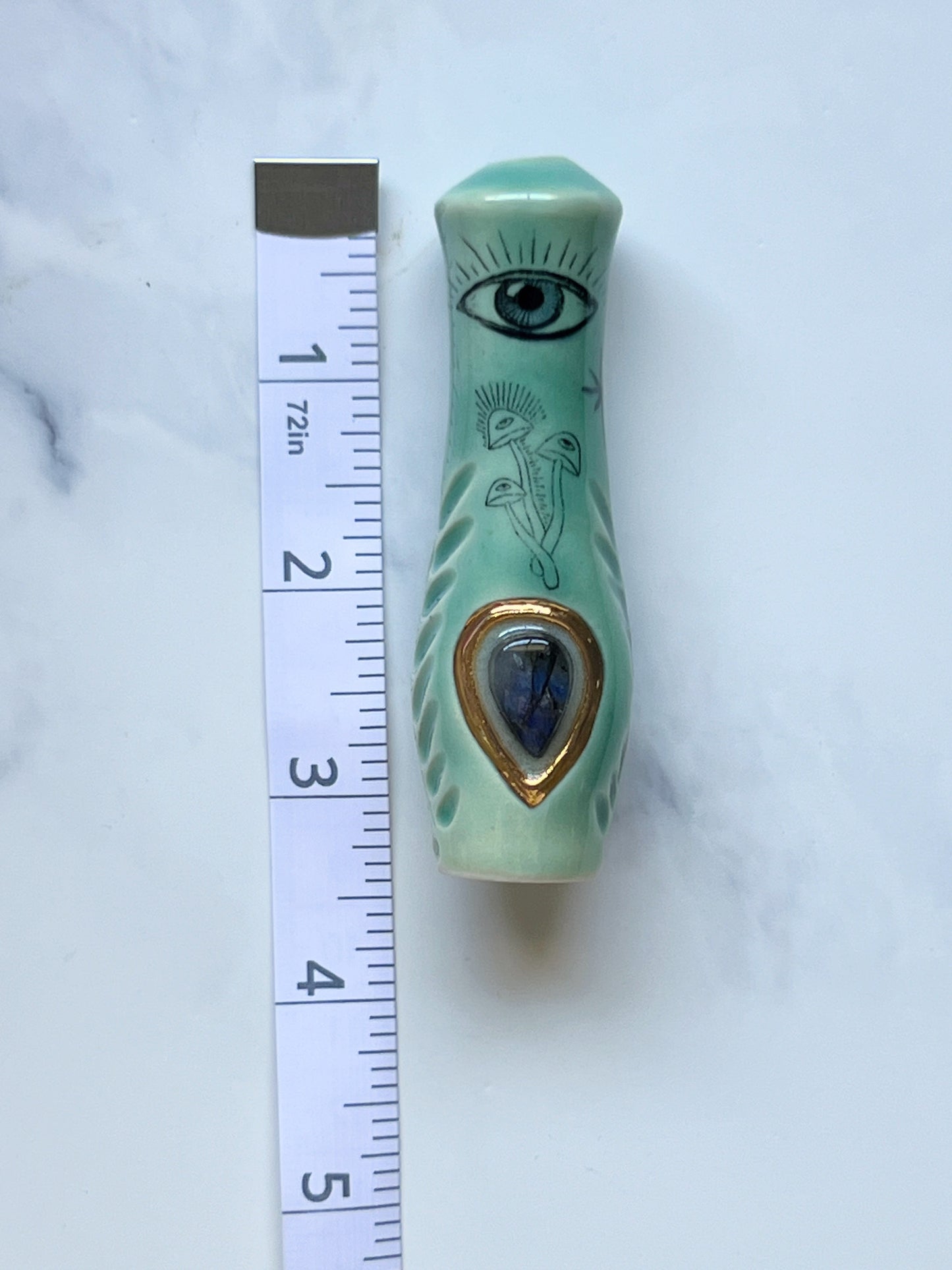 Labradorite Chillum Mushroom Eye Ceramic Porcelain Pipe