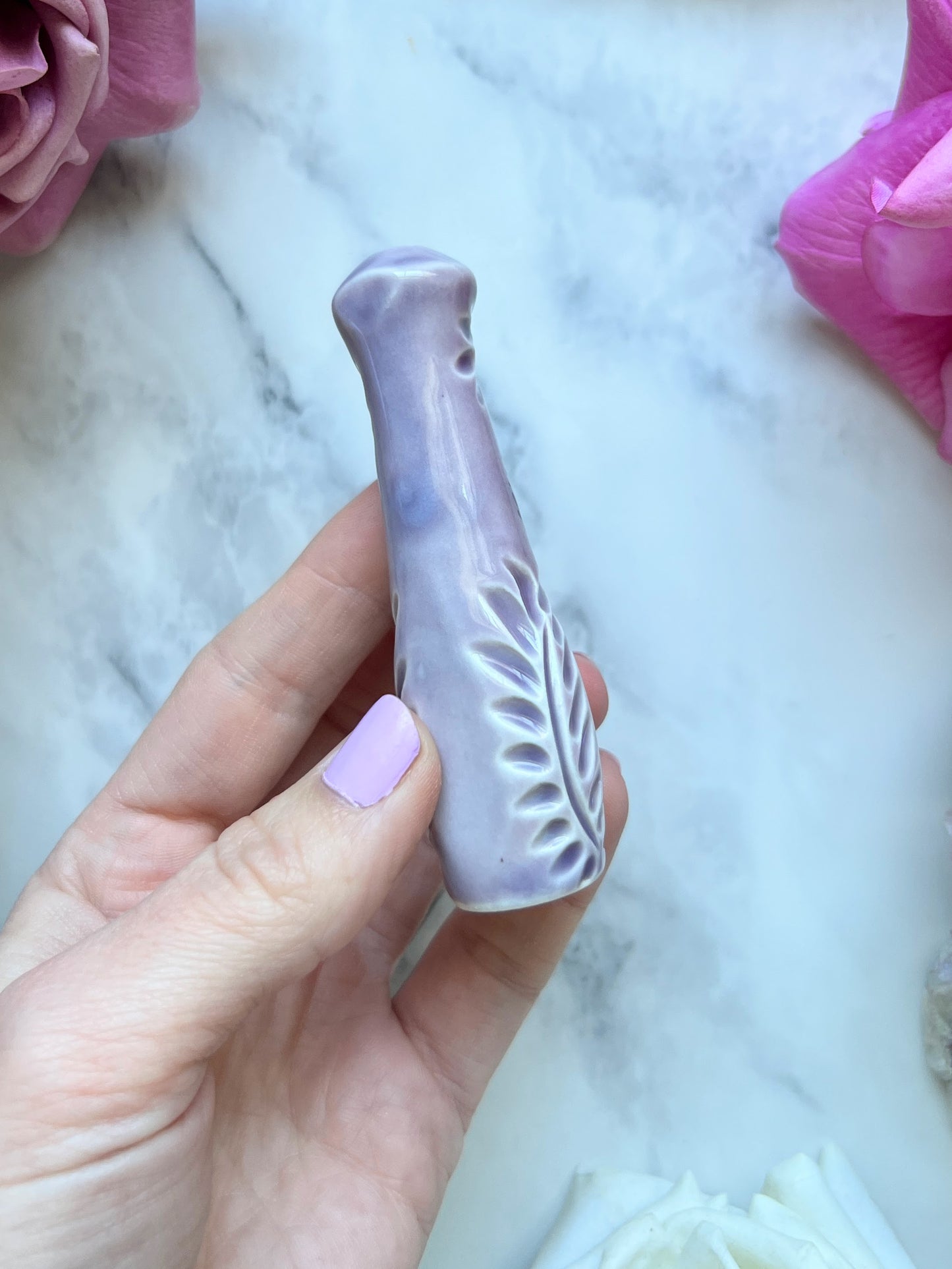 Chrysocolla Chillum Pipe with Crystals Porcelain Smoking Pipe Clay Pipe