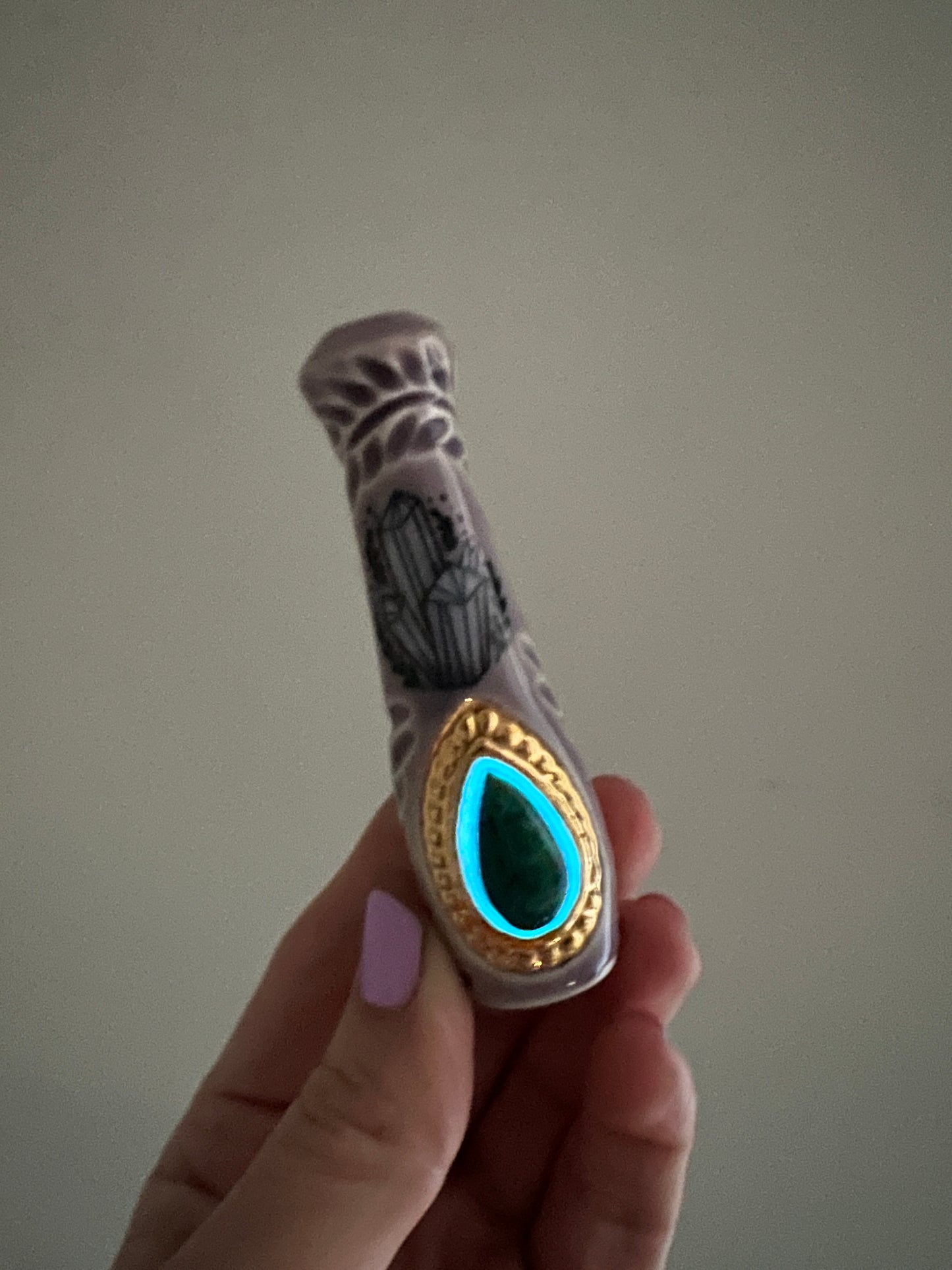 Chrysocolla Chillum Pipe with Crystals Porcelain Smoking Pipe Clay Pipe