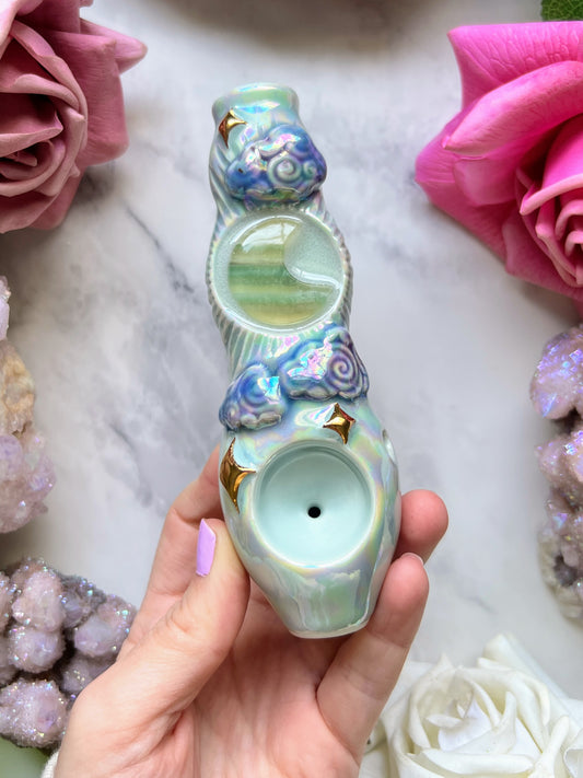 Fluorite Moon Pipe Dreamy Clouds Crystal Porcelain Smoking Pipe