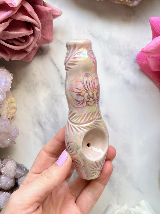 Rainbow Orchid Pipe with Ceramic Porcelain Smoking Pipe