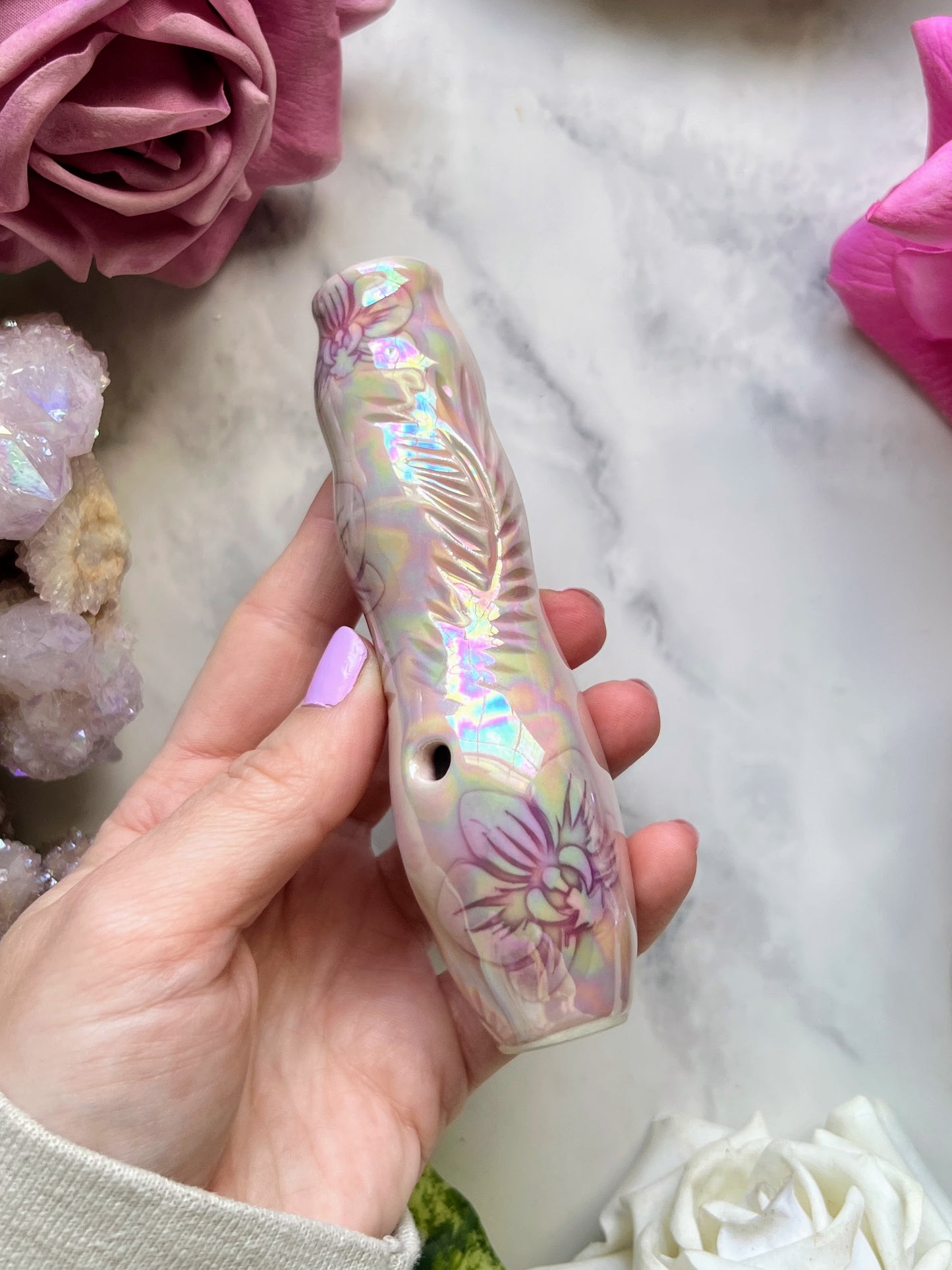 Rainbow Orchid Pipe with Ceramic Porcelain Smoking Pipe