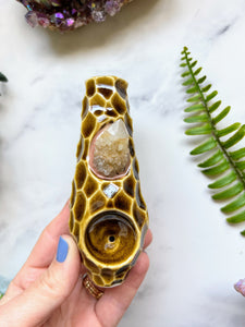 Spirit Quartz Pipe, Carved Amber Porcelain Ceramic Smoking Pipe