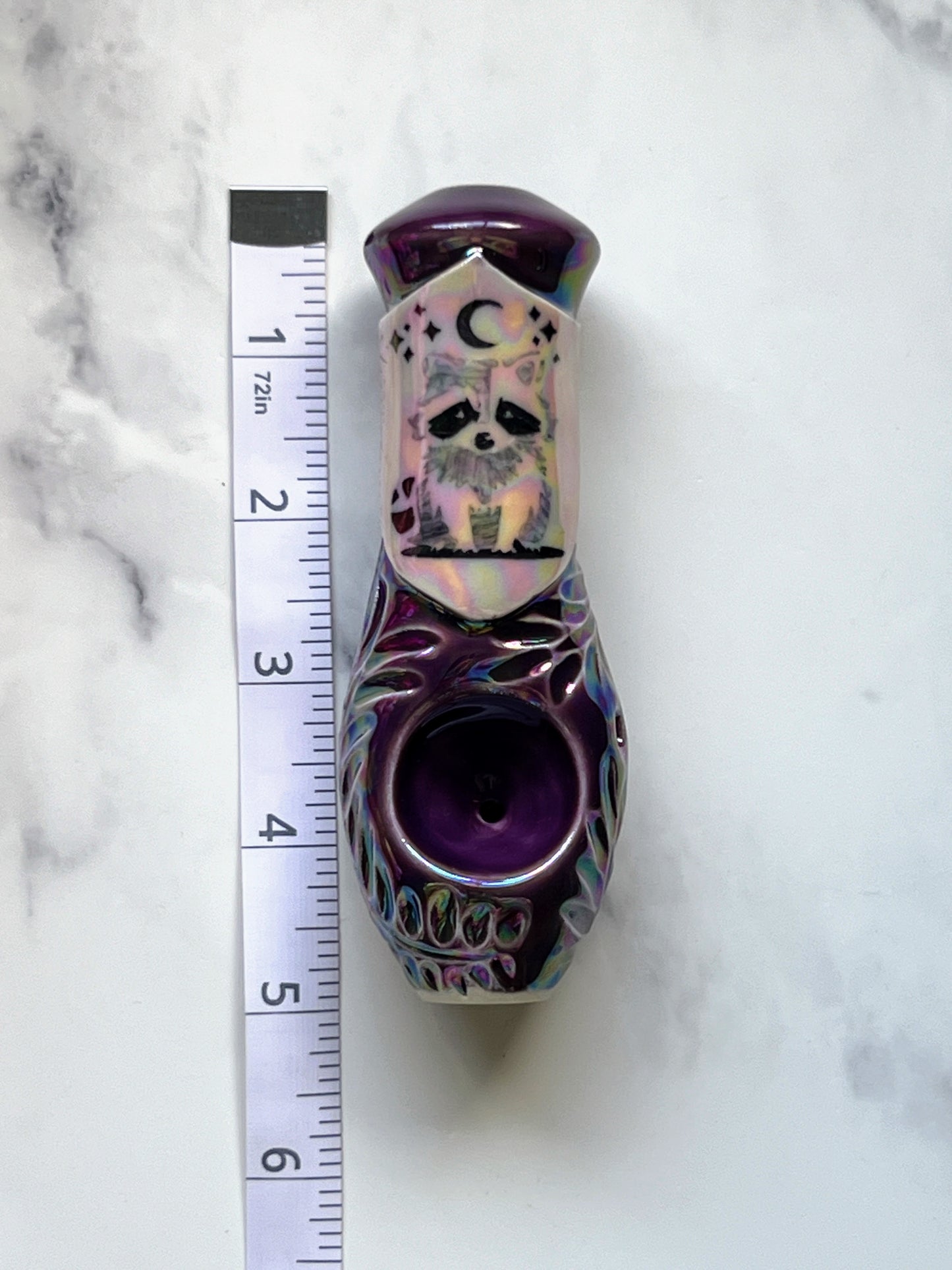 Rainbow Racoon Pipe Cosmic Plum Ceramic Porcelain Smoking Pipe