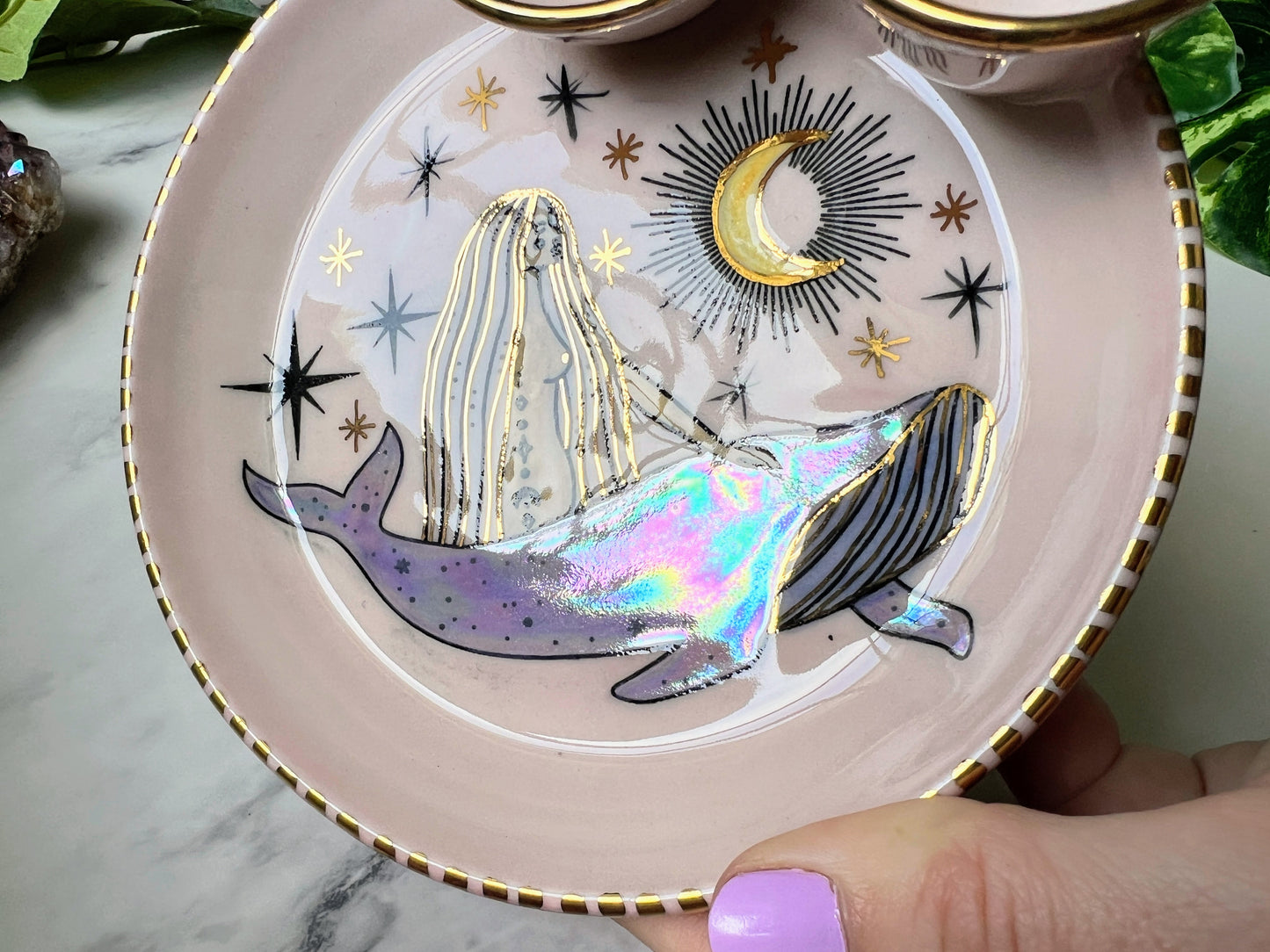 Whale Goddess Tray Irridescent Tray Gold Pink Altar Tray Witchy Jewelry Dish