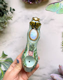 Moonstone Pipe with Butterfly and Aloe Plant Monstera House Plant Porcelain Ceramic Smoking Pipe