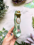 Moonstone Pipe with Butterfly and Aloe Plant Monstera House Plant Porcelain Ceramic Smoking Pipe
