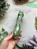 Moonstone Pipe with Butterfly and Aloe Plant Monstera House Plant Porcelain Ceramic Smoking Pipe