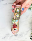 Moonstone Pipe with Luna Moth and Strawberry Porcelain Ceramic Smoking Pipe