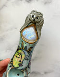 Moonstone Pipe Owl, Sun and Moon Porcelain Ceramic Smoking Pipe