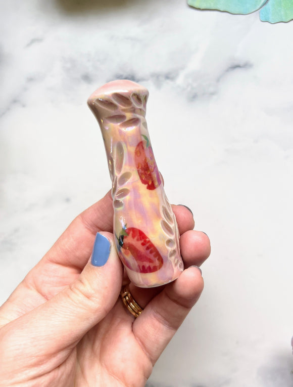 Strawberry Chillum Pipe Iridecent Porcelain Ceramic Smoking Pipe