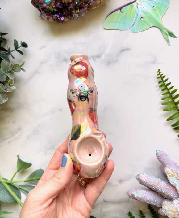 Strawberry Bee Pipe Iridescent Porcelain Ceramic Smoking Pipe