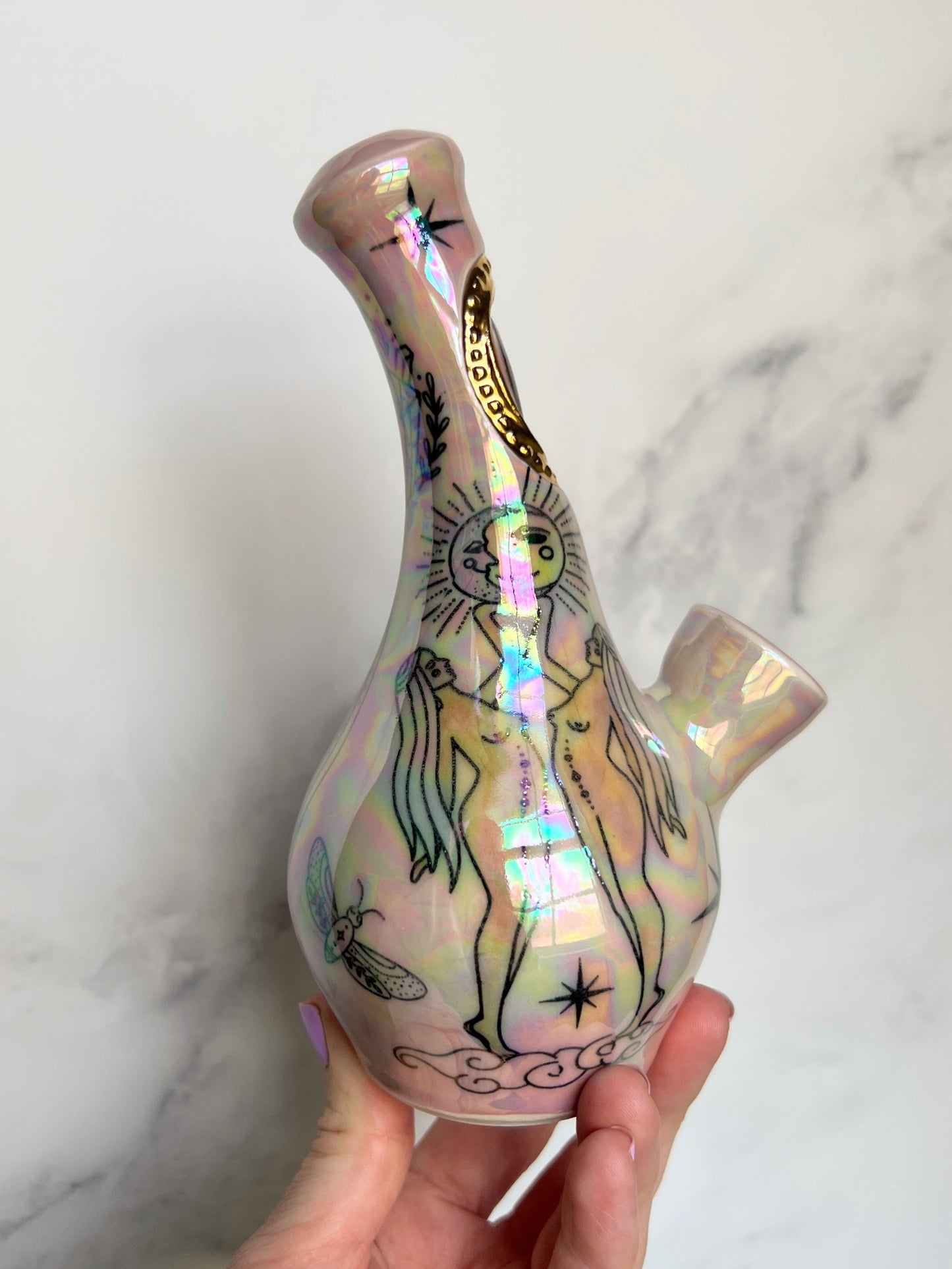 Abalone Goddess Bubbler Ceramic Porcelain Smoking Pipe Clay Water Pipe