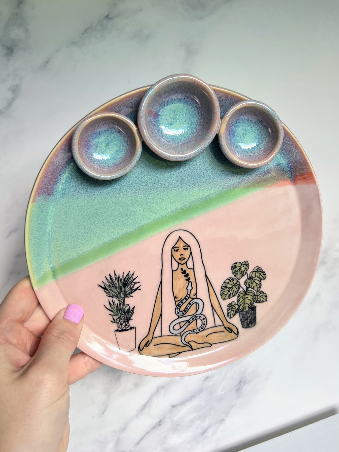 Snake Goddess Tray Plate Pink Altar Tray Witchy Jewelry Dish