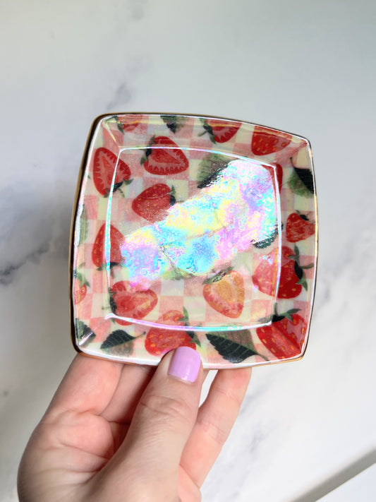 Square StrawberryTray Plate Pink Altar Tray Witchy Jewelry Dish