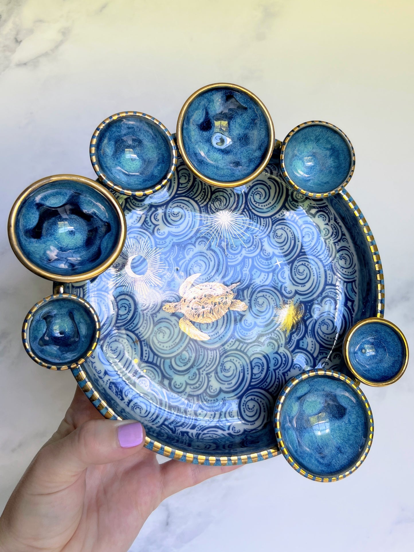 Dreamy Cloud Tray Plate, Gold Turtle and Stars Altar Tray Witchy Jewelry Dish