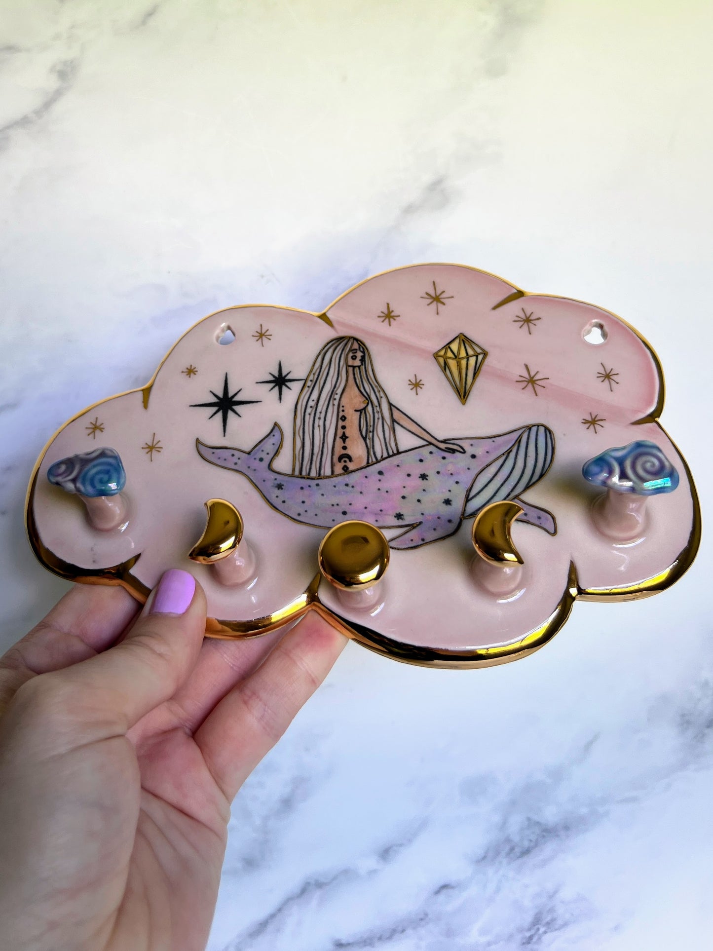 Dreamy Cloud Jewelry Wall Hanging Whale Goddess Moon Phase Witchy Necklace Display