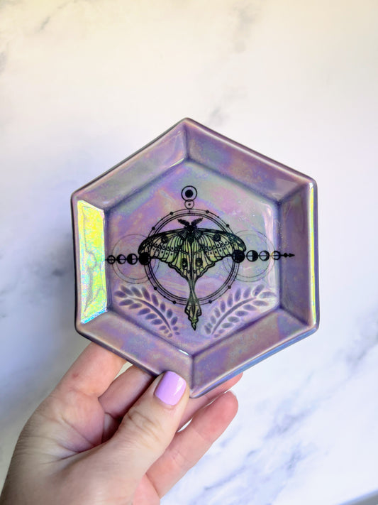 Luna Moth Tray Hexagon Plate Iridescent Altar Tray Witchy Jewelry Dish