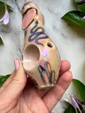 Rose Quartz Heart Pipe with Goddess and Snake Porcelain Ceramic Smoking Pipe