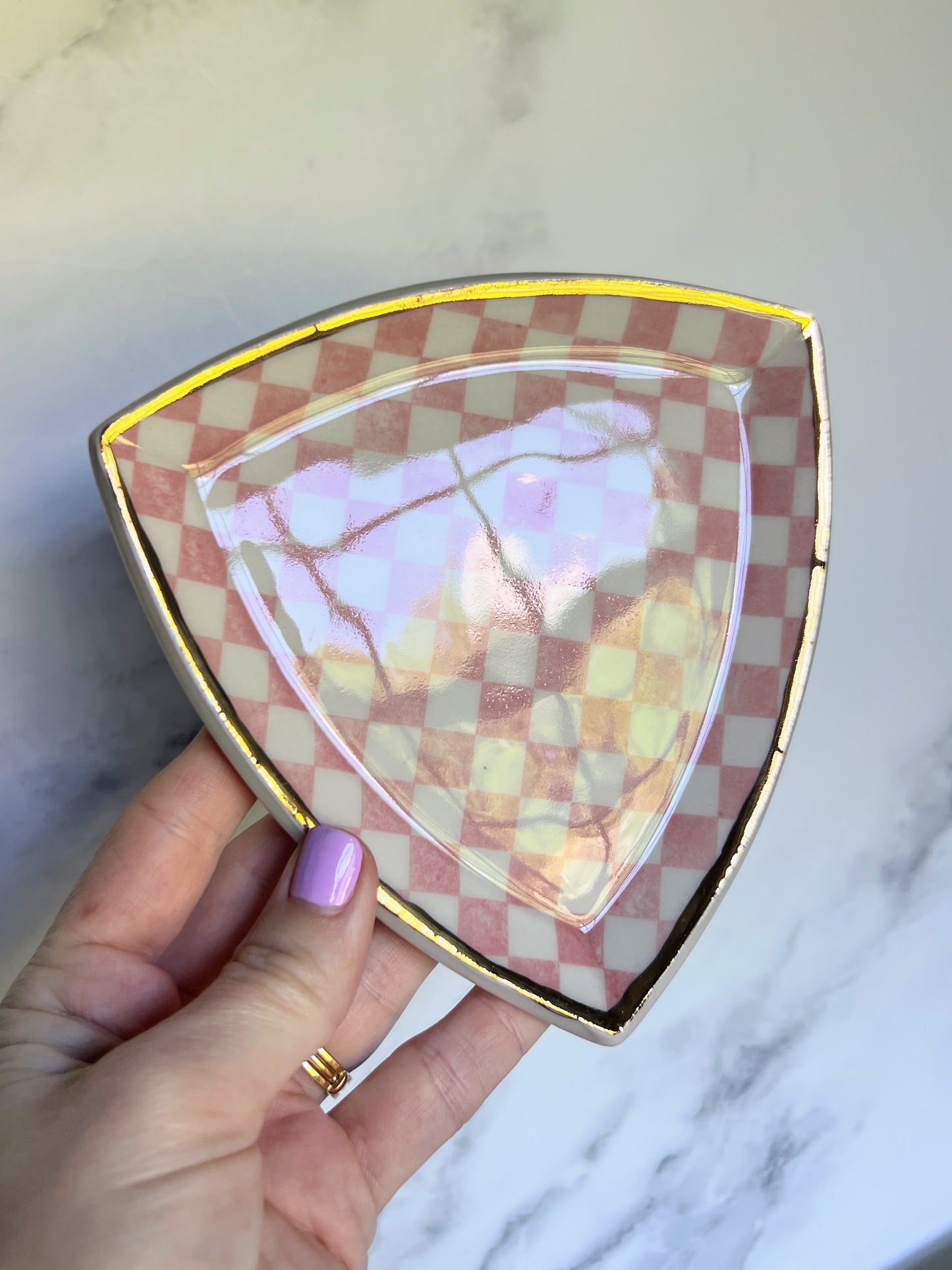 Pink CheckeredTray Plate, Altar Tray Witchy Jewelry Dish