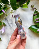 Purple Labradorite Chillum Pipe with Mushrooms Porcelain Ceramic Smoking Pipe