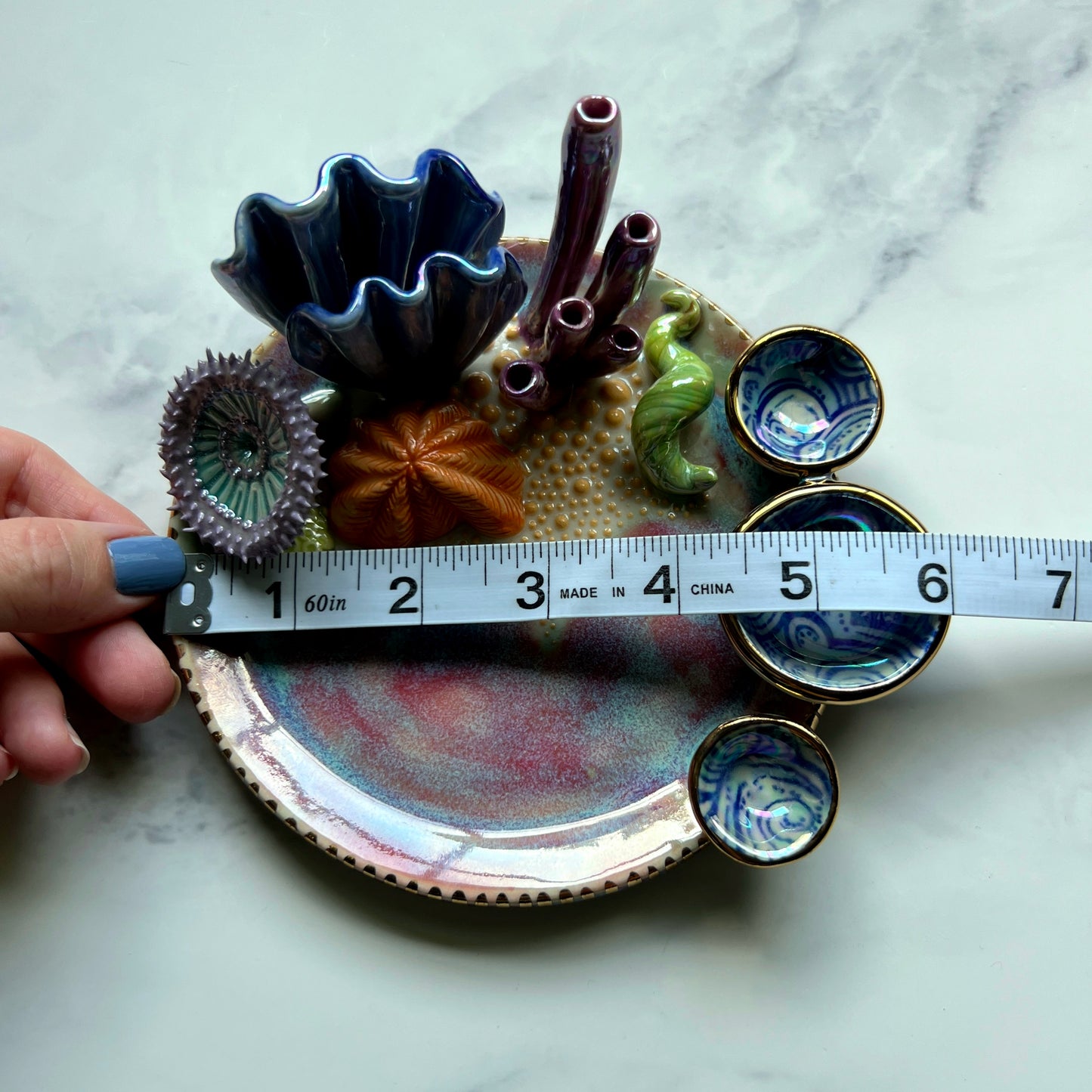 Coral Reef Dish with Mini Bowls Iridescent Altar Ring Jewelry Dish