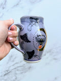 Opal Crystal Mug, Bee and Gold Moon, Goddess Twins, Purple Mug Porcelain Ceramic Rainbow Iridescent Mug